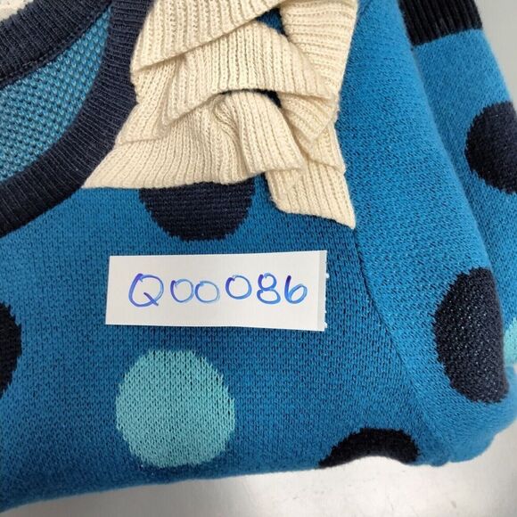 hanna andersson Sweater Dress Girls Size 12 150 Blue Polka Dot Lace Trim Ruffle - Picture 12 of 12